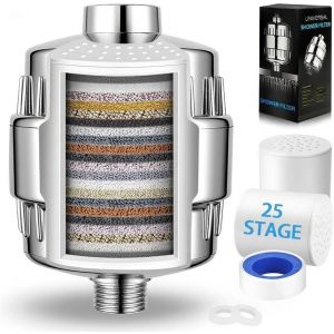 25 &Eacute;tapes Filtre de Douche, Filtre Pommeau Douche Anti Calcaire pour &Eacute;liminer Le Chlore et Le Fluorure, avec Cartouches de Filtre Rempla&ccedil;ables Multi-&eacute;tapes, R&eacute;duit S&eacute;cheresse Peau Pellicules - Neuf