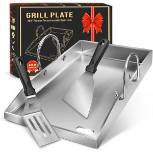Ulteronixshop-Plancha Plaque de cuisson avec 2 spatules pour barbecue, en acier inoxydable de 4 mm d'&eacute;paisseur, avec poign&eacute;e amovible, pour barbecue &agrave; gaz et au charbon de bois, 40 x 30 x 4 cm - Neuf