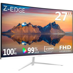 lbgwp60-Z-Edge Ecran Pc Incurvé Blanc 27 Pouces, 100Hz, Fhd 1080P, Moniteur Bureau White, 1500R Va Sans Cadre, Ecran Gaming, 99% Srgb, Inclinaison Réglable, Hdmi & Displayport, Vesa (Hdmi Câble Inclu - Neuf