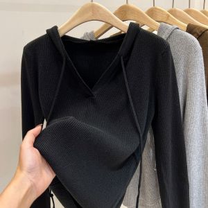 Pull À Capuche Pour Femme Automne Et Hiver Coupe Ajustée Haut Doux Style Gluant Pull Chemise De Fond Pour Femme - Neuf