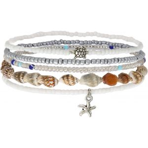 5pcs Bracelets Cheville Bohèmes En Coquillages Pour Femme, Coquillages Plage Conques Étoiles De Mer Et Perles Tendance Été Bijoux Pied Cadeau Pour Les Vacances Ou Les Soirées En Bord De Mer - Neuf