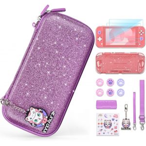 Switch Lite Carrying Case,Switch Lite Accessories Set with Shiny Switch Lite Bag,Switch Lite Cover,Switch Lite Screen Protector,Switch Game Case and Cute Thumb Caps (Sequins Purple) - Neuf