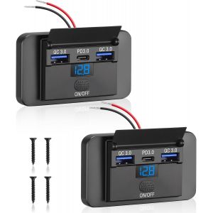 CMWX-Chargeur de Voiture pour t&eacute;l&eacute;phone Charge Rapide 12V Prise USB C 36W PD3.0 et Double 18W QC3.0 &Eacute;tanche avec voltm&egrave;tre num&eacute;rique et Interrupteur pour 12V/24V Bateaux Camping-Car - Neuf
