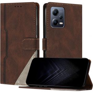 KAL-&Eacute;tui Pour Xiaomi Redmi Note 12 Pro 5G /Poco X5 Pro 5G, Housse En Cuir Pu Avec [Protection Antichoc Tpu] [Fonction Support] [Porte-Cartes ] Coque Pour Redmi Note 12 Pro 5G - Marron - Neuf