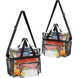 MAA-Lot de 2 grands sacs de toilette transparents - Avec bandoulière réglable et fermeture éclair - En PVC imperméable - Pour le stade, le travail, le sport, transparent - Neuf