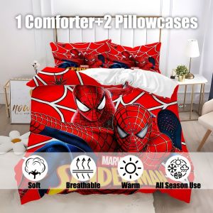 Housse De Couette Imprimee Dessin Anime Marvel Spider-Man 3 Pieces, Literie Super Douce, Différentes Tailles, Adaptée À La Decoration De La Chambre À Coucher Et De La Chambre D'ami - Neuf