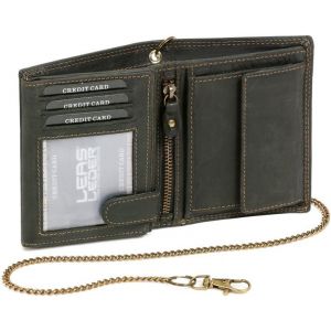 Biker Portefeuille Pour Homme Et Femme Avec La Cha&icirc;ne Vintage-Style, Cuir V&eacute;ritable, Noir - Neuf