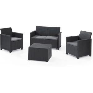 Mevronisshop-Salon De Jardin En Imitation R&eacute;sine Tress&eacute;e Allibert 4 Personnes Brooklyn - Neuf