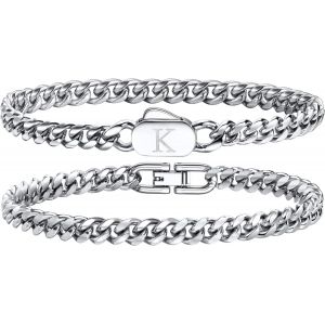 Eryi-Bracelets Initiales Pour Hommes, 2 Pièces Bracelet Lettres A-Z Bracelet Argent Homme Acier Inoxydable Bijoux Homme Personnalisé Cadeaux Pour Papa Petit Ami Mari Fils - Neuf