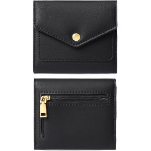 Petit portefeuille noir en cuir pour femme, avec blocage RFID, porte-cartes de cr&eacute;dit, organiseur, mini porte-monnaie &agrave; deux volets et fermeture &eacute;clair - Neuf