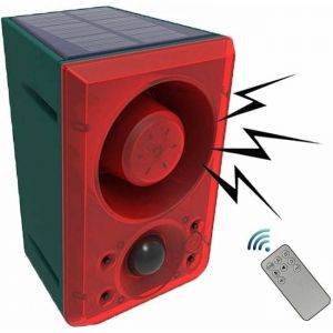Solaire Stroboscope Alarme 130dB Capteur de Mouvement de l'Alarme avec la Télécommande de 20 secondes d'Enregistrement et l'Aboiement du Chien le Son de la Sirène d'Alerte de Sécurité pour la Ferme de la Grange Villa - Neuf