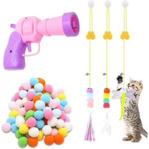 Pistolet &Agrave; Balle En Mousse Pour Chat, 100 Balle Pour Chat Pompon Color&eacute;s, Jouets Pour Chats Interactifs D'int&eacute;rieur Avec Jouets &Agrave; Suspendre Pour Chat - Neuf