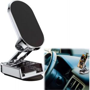 Support Téléphone Voiture Magnetique, Support Téléphone Voiture, Porte Téléphone Voiture Universel 720° Rotation, Porte Telephone Voiture Pliable, Pour Tous Les Smartphones(Argent) - Neuf