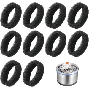 Subzonal-10 Pi&egrave;ces Filtre &Eacute;ponge Fontaine Chat, Ronde &Eacute;ponge De Fontaine D'animal Familier Pour Fontaines Pour Chat De 2,2 L/2,5 L &Eacute;ponges Pr&eacute;-Filtres Pour Eau Potable Pour Animaux De Compagnie (Noir - Neuf
