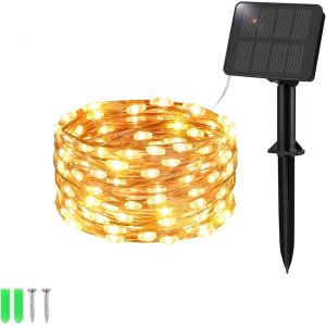 TRAHOO-Guirlande Lumineuse Solaire Ext&eacute;rieure 5M 50 LED Guirlande Lumineuse Ext&eacute;rieure Solaire 8 Modes IP65 &Eacute;tanche pour D&eacute;corations de Jardin Blanc Chaud [1 Pi&egrave;ces] - Neuf