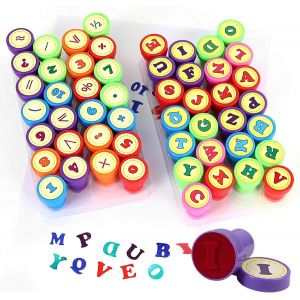 KAL-52Pcs Bo&icirc;te De Timbres Alphanum&eacute;riques, Timbre Alphanum&eacute;rique De Dessin Anim&eacute;, Fournitures Scolaires Pour Les Jeunes Enfants, Jouets De Puzzle Alphanum&eacute;riques - Neuf