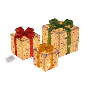 Lot de 3 bo&icirc;tes cadeaux lumineuses LED pour la d&eacute;coration de No&euml;l, &agrave; utiliser &agrave; l'int&eacute;rieur comme &agrave; l'ext&eacute;rieur. - Neuf