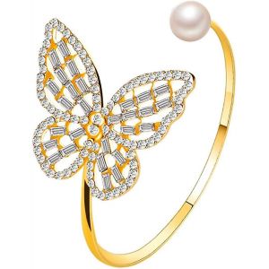 Butterfly Bangle Or Perle Cristal Ouverture Bracelet Réglable Bracelet Bijoux Cadeau - Neuf