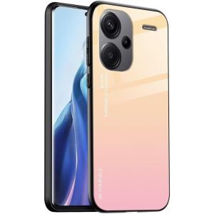 KAL-Coque Adapté Pour Redmi Note 13 Pro+ / Redmi Note 13 Proplus (6.67"" Inches), Coque Arrière En Verre Dégradé Anti-Chute Et Anti-Rayures Étui De Téléphone Portable - Jaune Rose - Neuf
