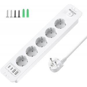 Prise Encastrée Avec Usb, Prise Encastrable Avec Interrupteur, 5 Prises, Avec Câble De 2 M, Multiprise Avec 2 Ports Usb A+2 Usb C (Pd 20 W), Prise Pour Plateau De Table De Cuisine, Blanc - Neuf
