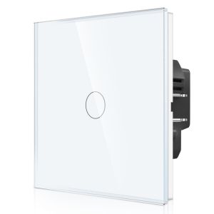 Interrupteur Tactile avec borne enfichable Interrupteur Mural Simple encastré Interrupteur Tactile 1 Bouton avec LED d'état et Panneau en Verre 300 W/Bouton Blanc - Neuf