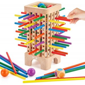 Jeu Montessori,Jeux de Tour en Bois avec 42 B&acirc;tonnets Color&eacute;s & D&eacute;s,Jouets de Famille &Eacute;ducatif Enfant Motricit&eacute; D&eacute;veloppement Cadeau Anniversaire pour 3 4 5 6 Ans Garcon Fille - Neuf