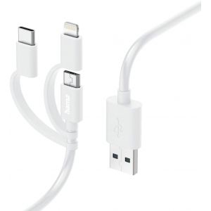 C&acirc;ble Multi USB Lightning (Cable de charge multi, 3en1, USB-A/micro-USB/USB-C, Lightning, 1 m, Certifi&eacute; MFI, C&acirc;ble USB universel iPhones iPads iPods Samsung Galaxy, Huawei, Xiaomi) Blanc - Neuf