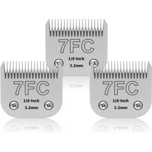 Lot De 3 Lames En Acier Inoxydable 7fc Pour Toilettage De Chien, Compatibles Avec Andis, Oster A5, Heiniger/Max 50/Wahl, Taille 7fc, Lame De 1/8 Pouces, Longueur De Coupe 3,2 Mm - Neuf