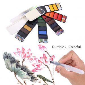 Ensemble de peinture pigmentaire en eventail, aquarelle solide avec stylo a dessin pliable (25 couleurs) - Neuf
