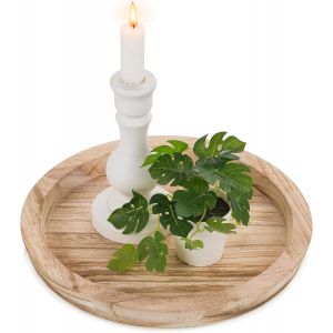 Checarzhn--No1-Plateau De Service Bois Rond Bois Brûlé Clair Decoratif Bougies Plateaux Rustique Décoratives Plats De Table Vintage Petit Plateau Pour Ottoman De Décoration De Cuisine - Neuf