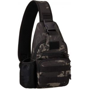 Tactique Sac à Bandoulière - Camo Noir Militaire Sac à dos Sling Sac à Bandoulière avec Port de Charge USB et un porte-Bouteille pour la Randonnée Camping Randonnée Voyage - Neuf