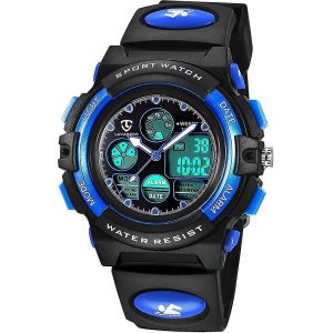 Montre Numérique-Analogique Pour Enfants Garçon Fille,Sports De Plein Air Numériques Étanches,6-12 Ans,Montre En Silicone Pour Enfants Avec Réveil / Chronomètre / Lumière Led - Neuf