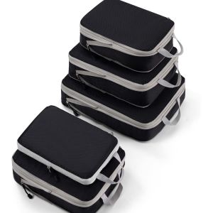 5Pcs Organisateur Val Avec Compression, Compressive Packing Cubes, Cube De Rangement Voyage Pour V&ecirc;tements, Sac De Compression Voyage, Noir - Neuf