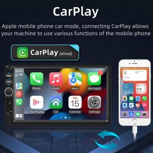 2DIN Auto Radio Wired Carplay Android Auto Lecteur MP5 avec &eacute;cran Tactile 7" - Autoradio Universel - Autoradio st&eacute;r&eacute;o - Support Miroir pour t&eacute;l&eacute;phone Android - Neuf