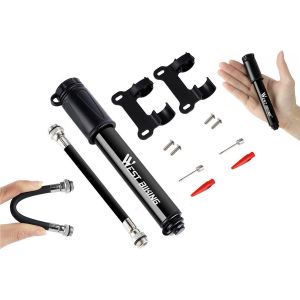 Mini Pompe &Agrave; Air Pour Pneus Et Ballons De V&eacute;lo, Gonfleur Manuel Portable Avec Support De Fixation Et Accessoires - Neuf