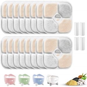 Kalanka-Lot De 16+4 Filtres Pour Fontaine &Agrave; Eau Applicable &Agrave; Catit Pixi, Triple Syst&egrave;me De Filtration, Filtre De Rechange Avec R&eacute;sine Et Charbon Actif Adoucit Efficacement L'eau Et &Eacute;limine Les Impure - Neuf