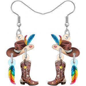 Kal-Boucles D'oreilles Pendantes En Acrylique Avec Chapeau De Cowboy Pour Femme, Bijoux Occidentaux, Accessoires Vintage, Cadeaux De Cowgirl Pour Tenues De Rodéo - Neuf