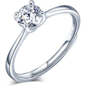 Kahfl-Bague Pour Femme Fille En Argent 925,Anneaux De Mariage Incrusté Zircon Classique À Quatre Griffes,La Taille Réglable,Cadeau De Noël De Saint-Valentin De Mariage - Neuf