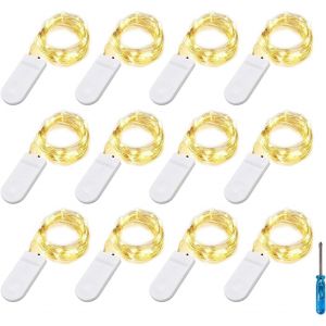 Guirlandes Lumineuses A Pile,20 Leds 2 Mètres Fil D'argent Et À Piles Cr2032 Idéal Pour Les Fêtes De Noël, Le Mariage, La Fête, Et Le Décor De Votre Chambre Et Jardin (Blanc Chaud, Lot De 12) - Neuf