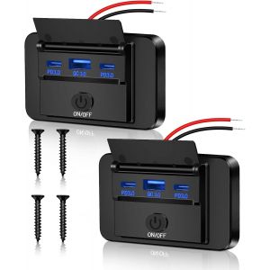 Lot de 2 prises USB 12 V pour camping-car 66 W Charge rapide Dual PD3.0 USB et QC3.0 USB C Prise &eacute;tanche Adaptateur de charge rapide pour voiture, camping-car, moto, camion, bateau - Neuf