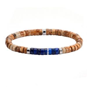 Bracelet Perles Heishi Lapis Lazuli Et Jaspe Paysage - Neuf