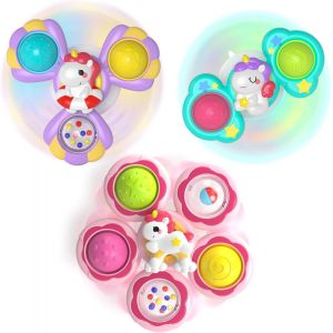 Ulteronixshop-3PCS Baby Spinner Ventouse Pop it, Ventouse Spinner Jouets Animaux Mignons Jouets de Bain B&eacute;b&eacute;, Jouet Ventouse avec Hochet pour B&eacute;b&eacute;, Jouet Bebe Cadeau Anniversaire B&eacute;b&eacute;s 1 2 an Filles - Neuf