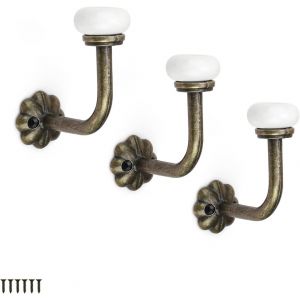 Crochet Porte Manteau, 3 Pièces Patere Vintage, Céramique Porte Manteau Mural, Alliage de Zinc avec 6 Vis, Patere Murale pour Suspendre Vêtements, Chapeaux - Neuf
