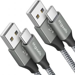 ERYI-Câble Usb C [1M Lot De 2], Cable Usb C 3A Charge Rapide, Nylon Cable Chargeur Usbc Compatible Avec Iphone 15 Pro Samsung Galaxy S23 S22 S21 S20 S10 S9 A20 A50 -Gris - Neuf