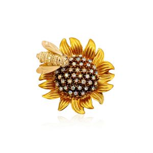 Broche Tournesol Jaune En Strass - Neuf