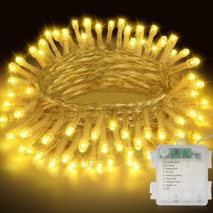 KAL-Guirlande Lumineuse De Noël À Piles, 11M 110Led Lumières De Noël Intérieur Et Extérieure, 8 Modes Et Fonction Mémoire Guirlande Lumineuse Sapin Pour Balcon, Jardin, Chambre, Fête - Blanc Chaud - Neuf