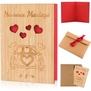 CHECARZHN--NO1-Carte De Voeux En Bois Mariage 15 X 11 Cm, Heureux Mariage En Bois Avec Enveloppe, Carte Mariage Félicitation Inscriptible Pour La Saint-Valentin, Les Mariages, Anniversaire (Voiture D - Neuf