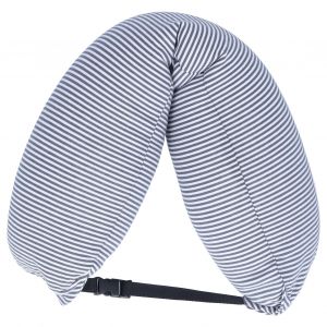 Oreiller de voyage en forme de U, tissu extensible a rayures, support de tete pour la maison, la voiture, l'avion, le train, gris - Neuf