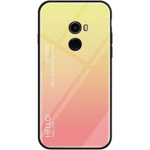 Kal-Coque Pour Xiaomi Mi Mix 2 [Avec Film De Protection Écran],Coque Avec Revêtement Arrière En Verre Trempé Avec Motif Marbre + Tpu Silicone Souple Anti Choc Case Cover (Jaune) - Neuf
