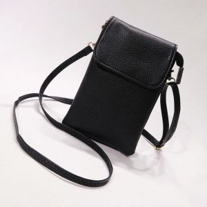 Noir en Cuir Véritable de Téléphone Cellulaire Sac, Sac à Bandoulière Pochette, Petit Sac à Bandoulière pour les Femmes, d'un Mini-Sac à Bandoulière avec une Longue Sangle et un Crayon Cas - Neuf